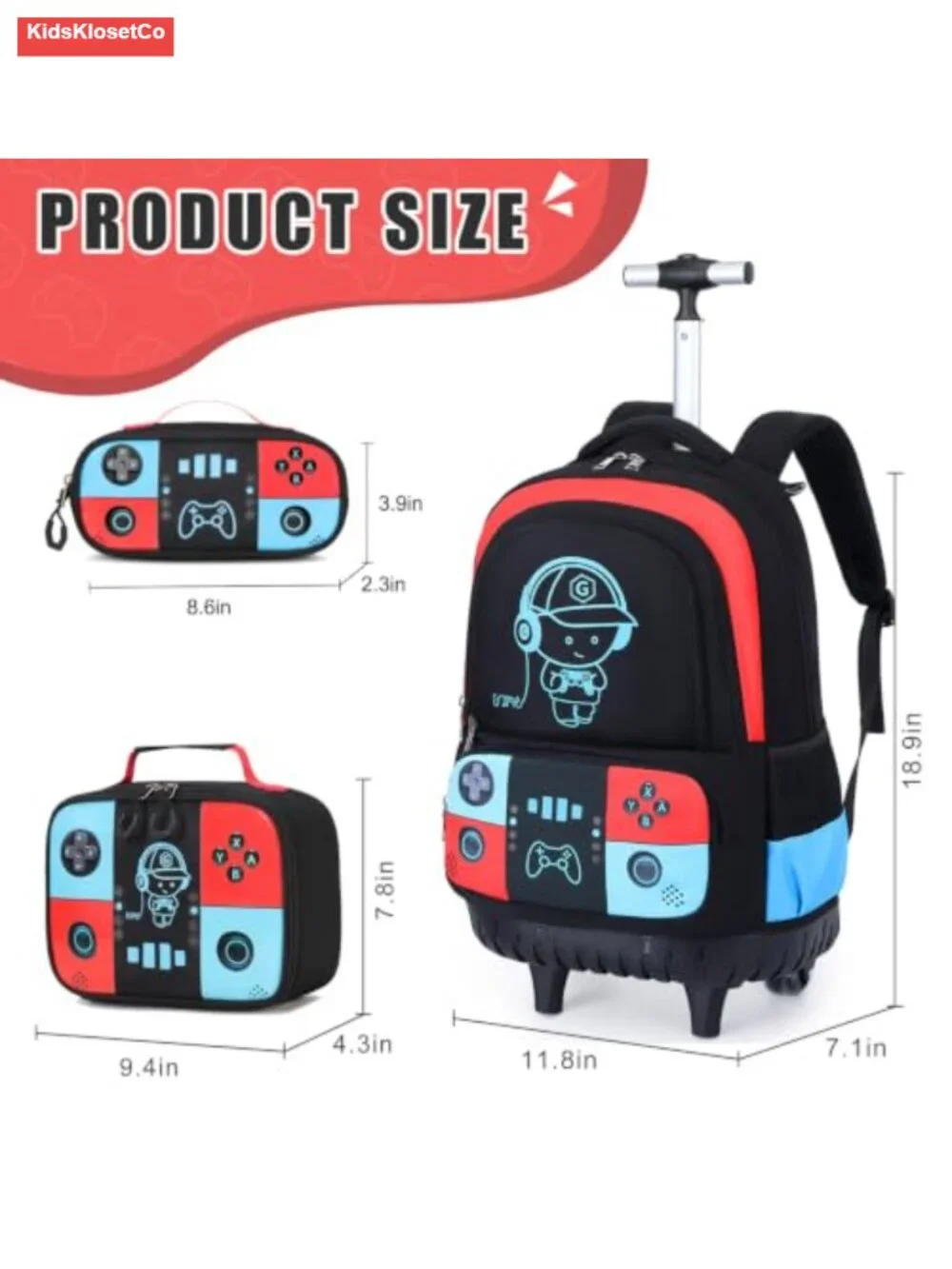 3-in-1 Kids Rolling Backpack with Wheels for Boys - School, Travel
